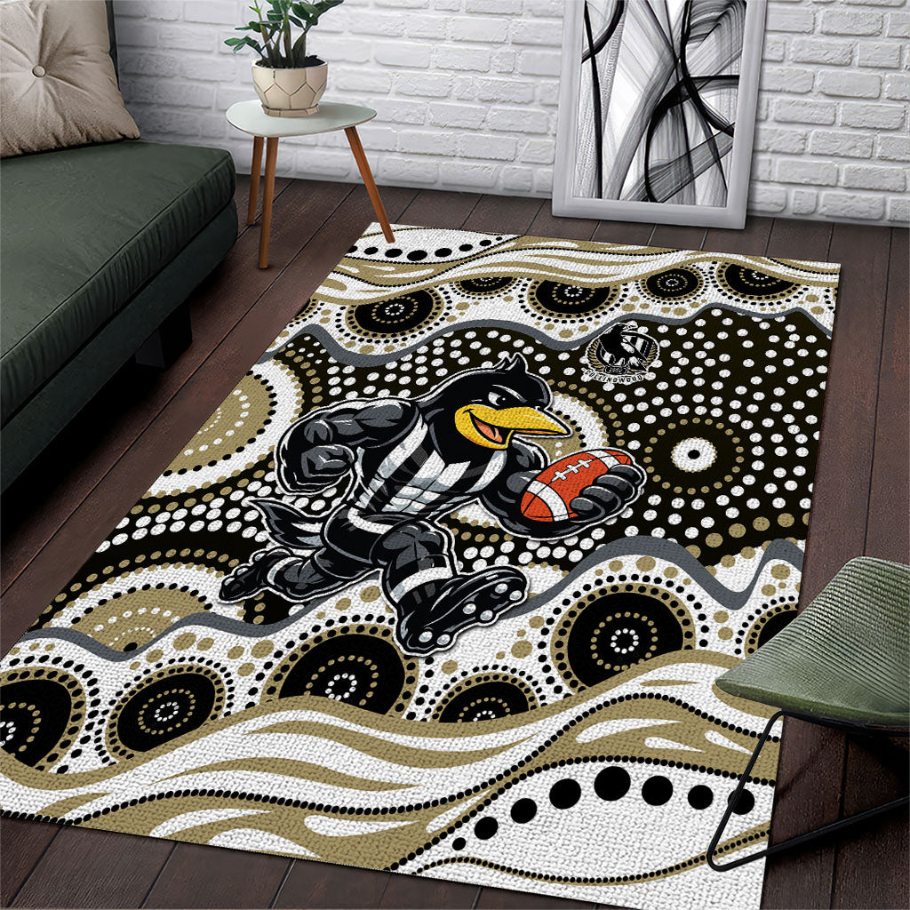 Collingwood Magpies Area Rug Aboriginal Dot Pattern - Football Mascot Heritage Pride