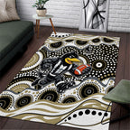 Collingwood Magpies Area Rug Aboriginal Dot Pattern - Football Mascot Heritage Pride