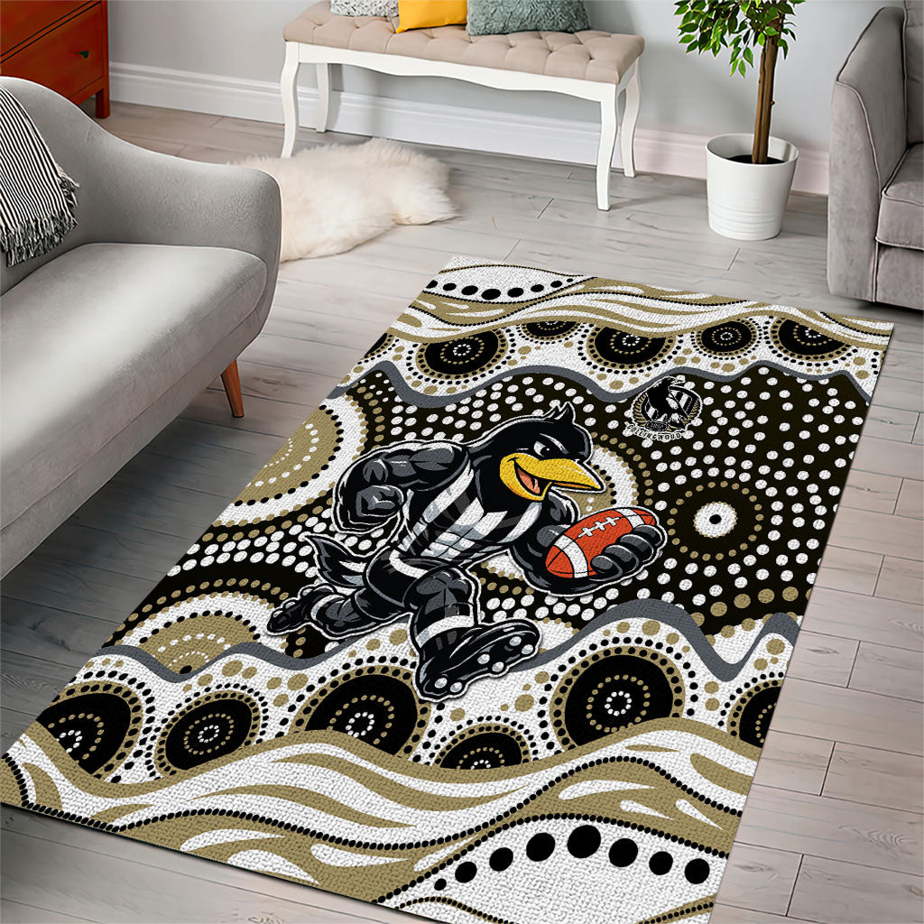 Collingwood Magpies Area Rug Aboriginal Dot Pattern - Football Mascot Heritage Pride