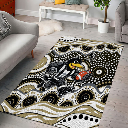 Collingwood Magpies Area Rug Aboriginal Dot Pattern - Football Mascot Heritage Pride