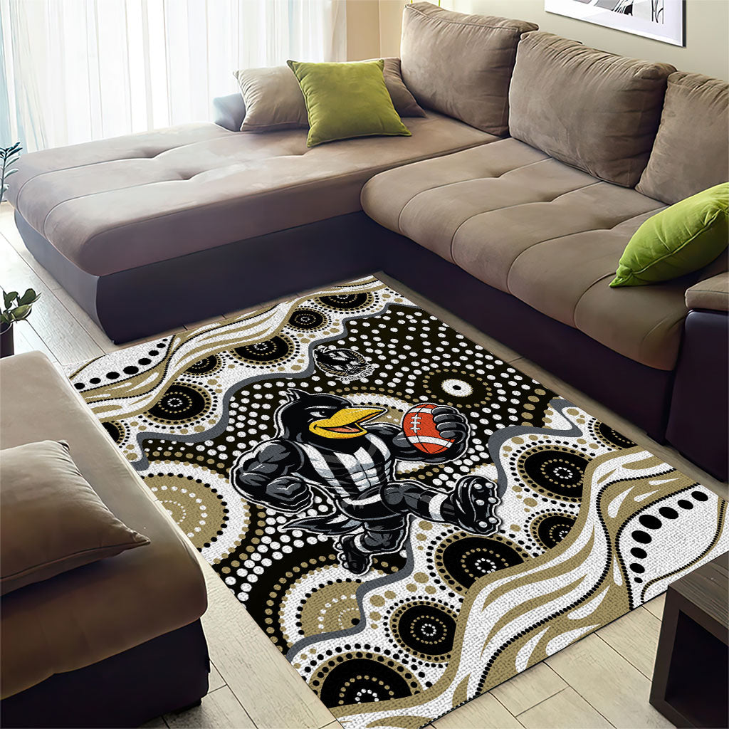 Collingwood Magpies Area Rug Aboriginal Dot Pattern - Football Mascot Heritage Pride