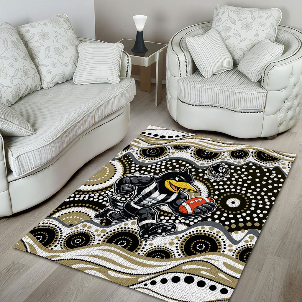 Collingwood Magpies Area Rug Aboriginal Dot Pattern - Football Mascot Heritage Pride