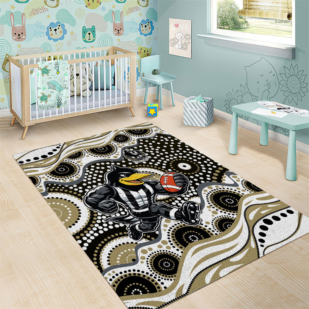 Collingwood Magpies Area Rug Aboriginal Dot Pattern - Football Mascot Heritage Pride