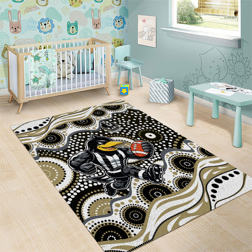 Collingwood Magpies Area Rug Aboriginal Dot Pattern - Football Mascot Heritage Pride