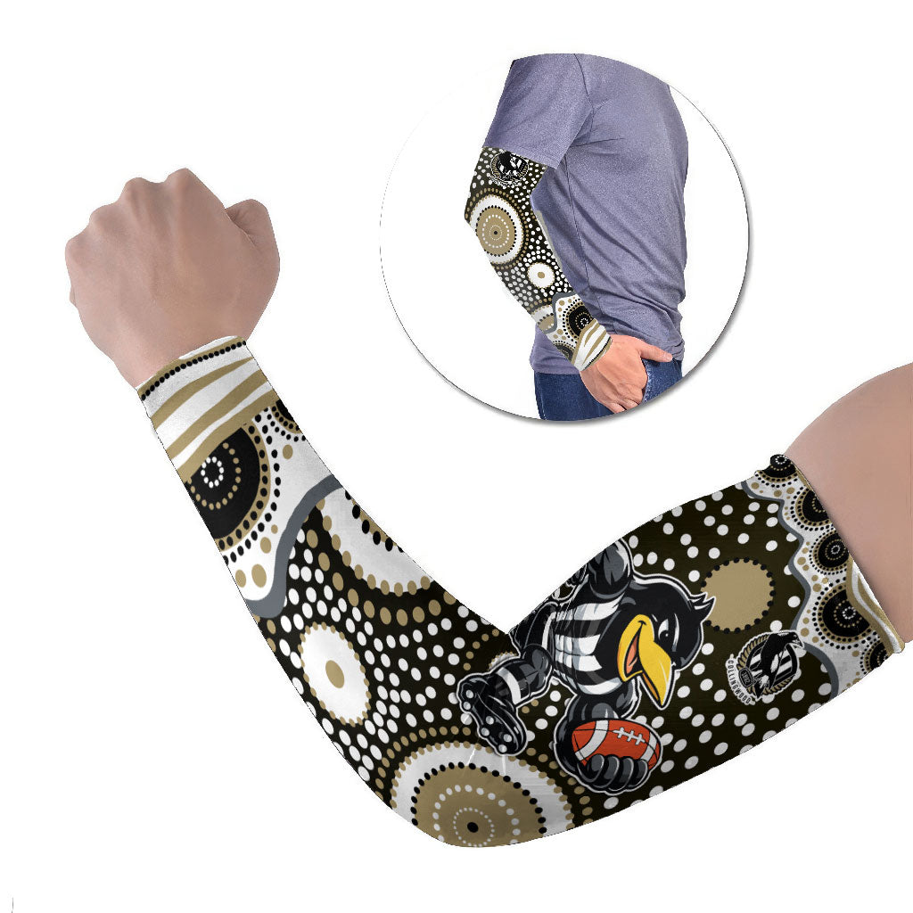 Collingwood Magpies Arm Sleeves Aboriginal Dot Pattern - Football Mascot Heritage Pride
