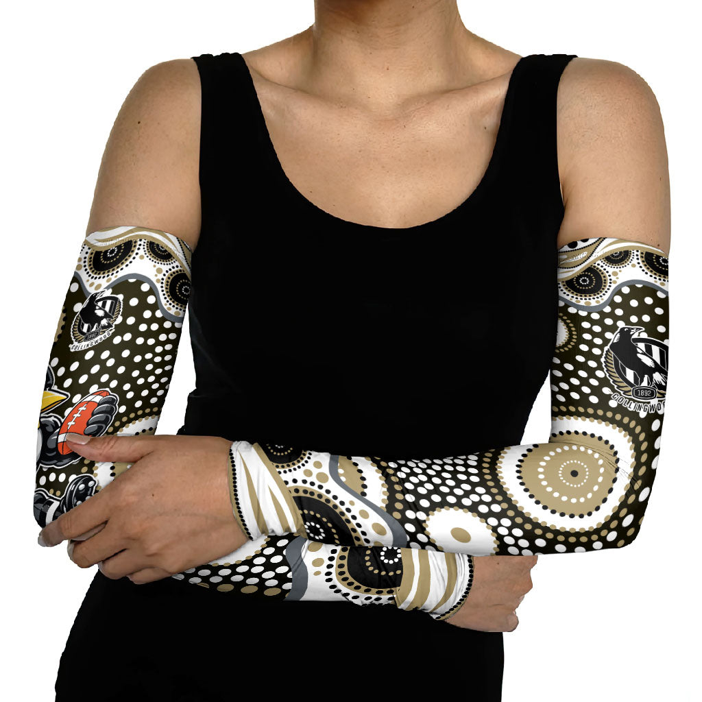 Collingwood Magpies Arm Sleeves Aboriginal Dot Pattern - Football Mascot Heritage Pride
