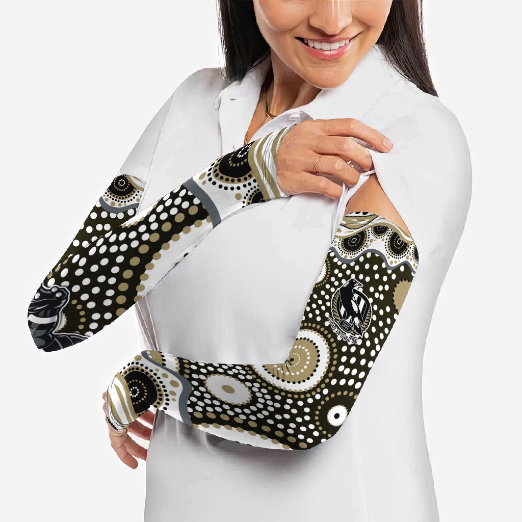 Collingwood Magpies Arm Sleeves Aboriginal Dot Pattern - Football Mascot Heritage Pride