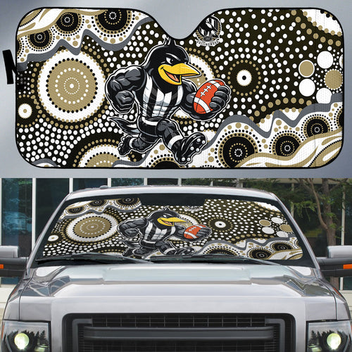 Collingwood Magpies Auto Sun Shade Aboriginal Dot Pattern - Football Mascot Heritage Pride
