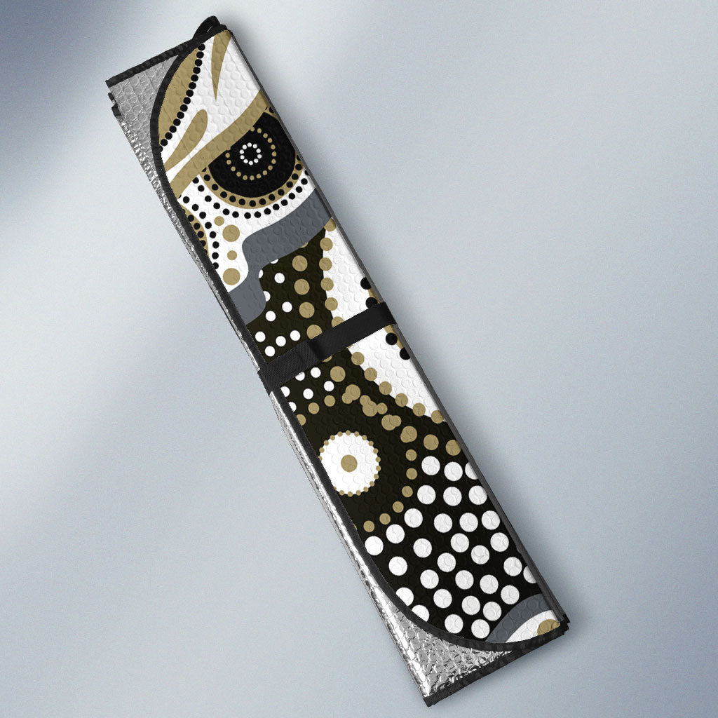 Collingwood Magpies Auto Sun Shade Aboriginal Dot Pattern - Football Mascot Heritage Pride