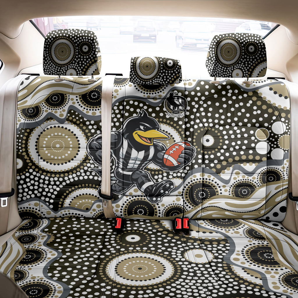 Collingwood Magpies Back Car Seat Cover Aboriginal Dot Pattern - Football Mascot Heritage Pride