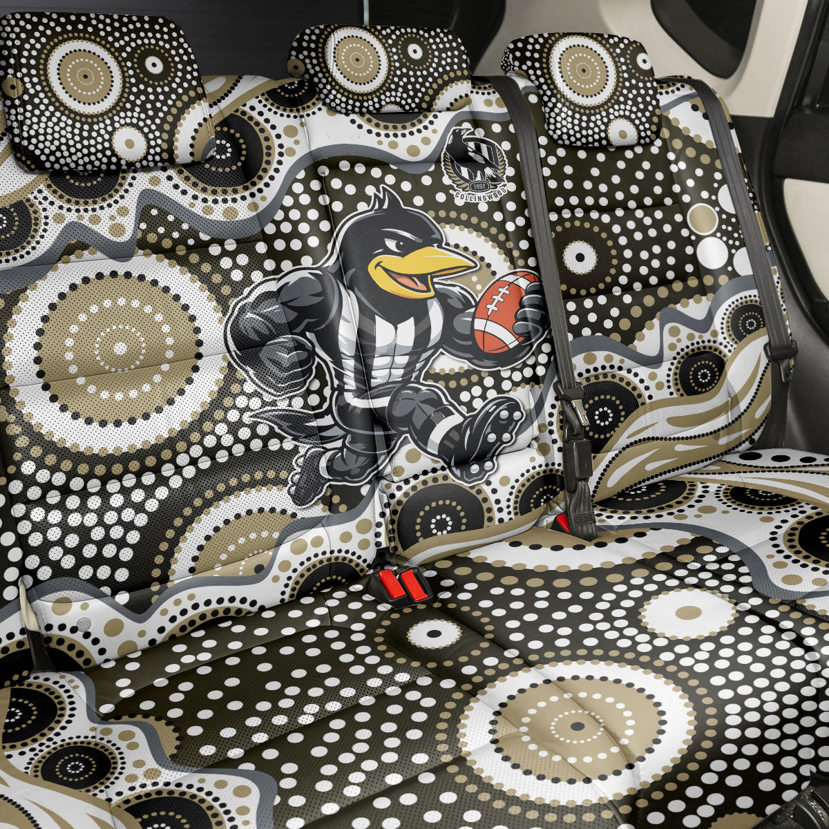 Collingwood Magpies Back Car Seat Cover Aboriginal Dot Pattern - Football Mascot Heritage Pride