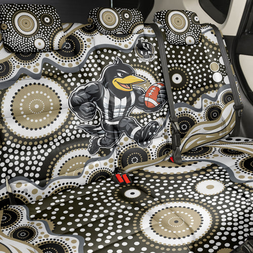Collingwood Magpies Back Car Seat Cover Aboriginal Dot Pattern - Football Mascot Heritage Pride