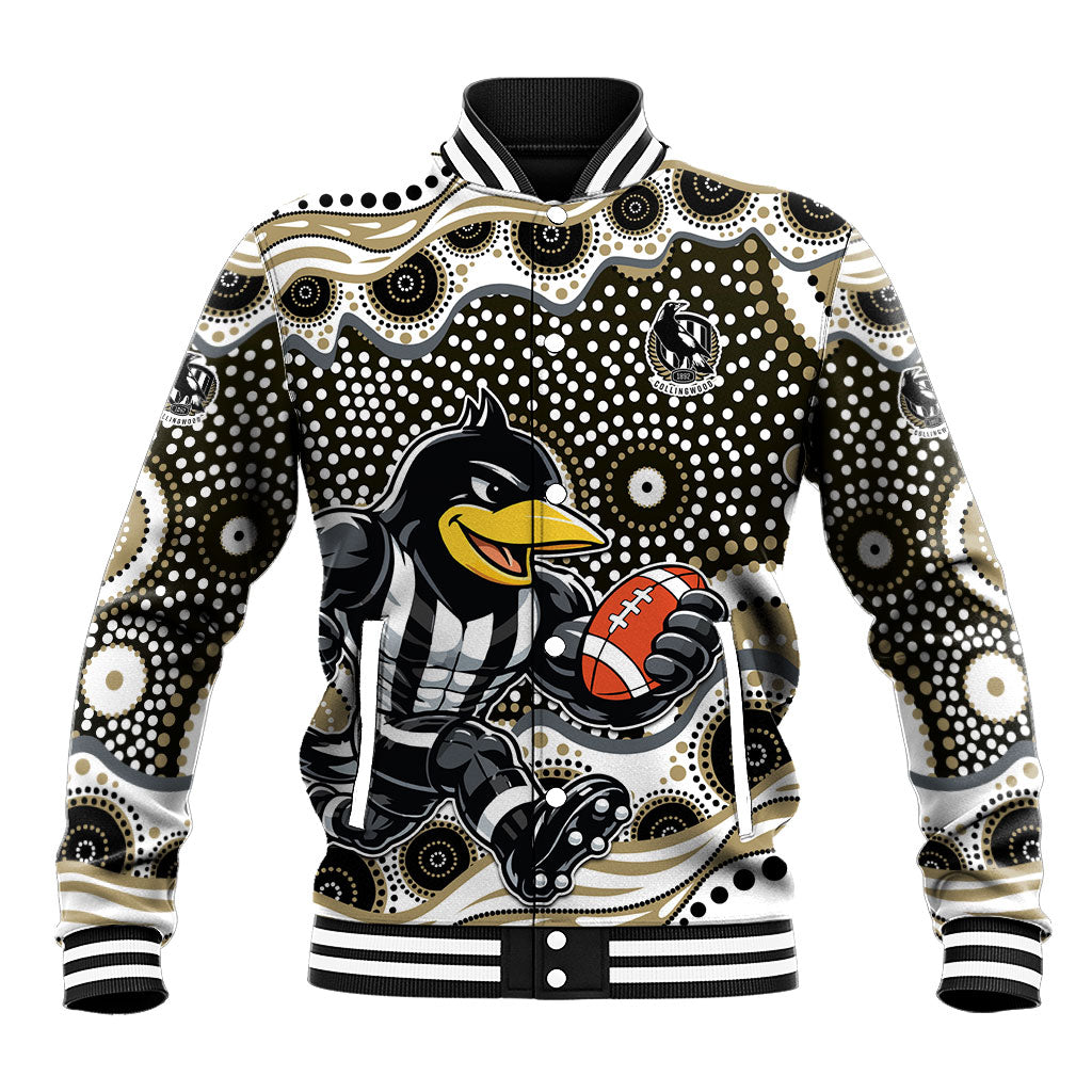 Collingwood Magpies Baseball Jacket Aboriginal Dot Pattern - Football Mascot Heritage Pride