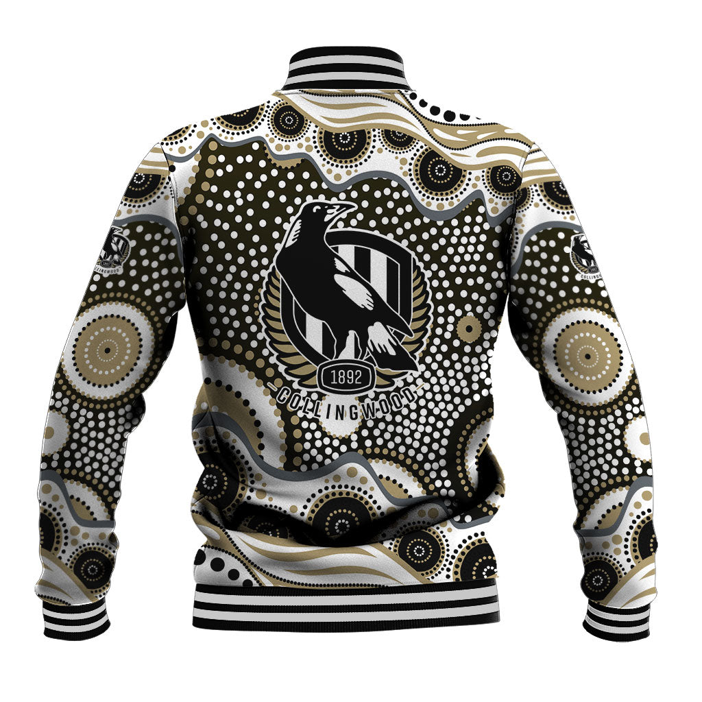 Collingwood Magpies Baseball Jacket Aboriginal Dot Pattern - Football Mascot Heritage Pride