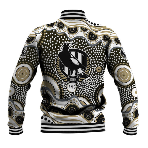 Collingwood Magpies Baseball Jacket Aboriginal Dot Pattern - Football Mascot Heritage Pride