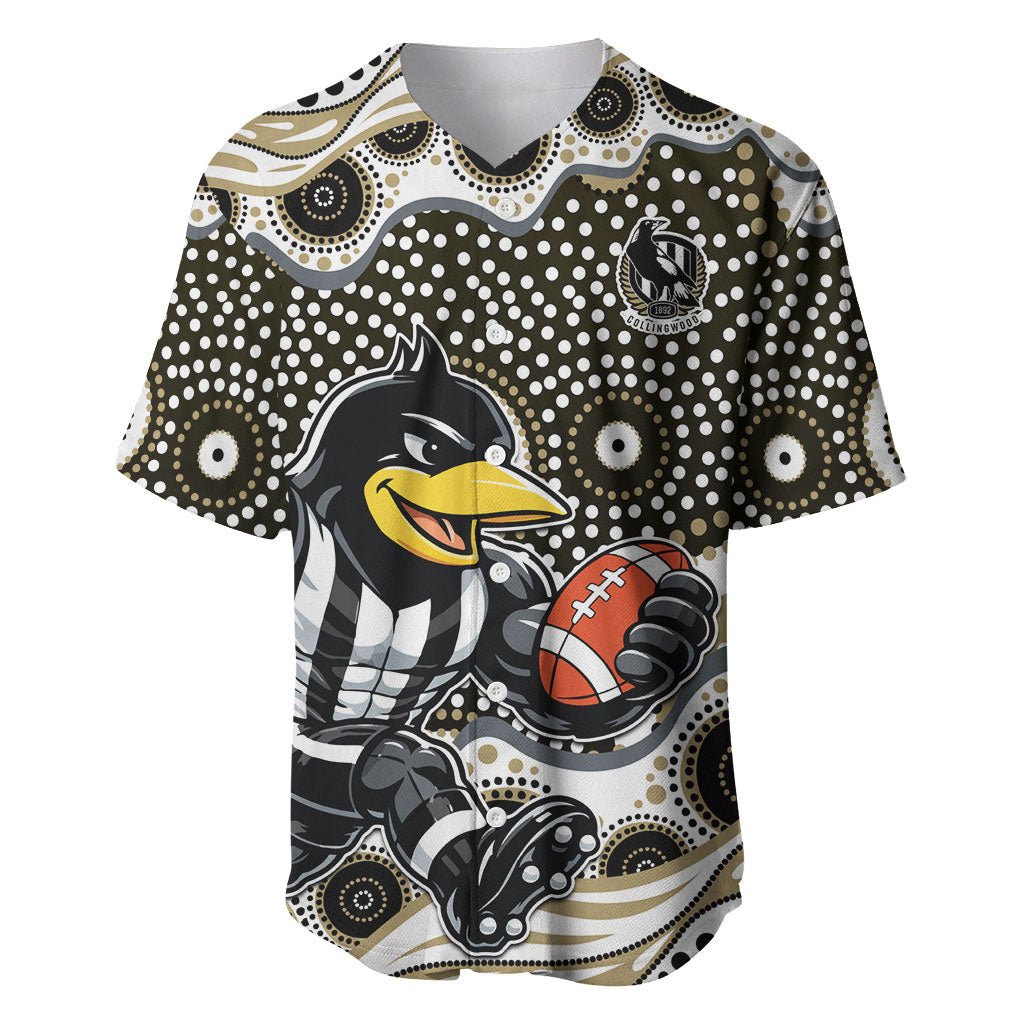 Collingwood Magpies Baseball Jersey Aboriginal Dot Pattern - Football Mascot Heritage Pride