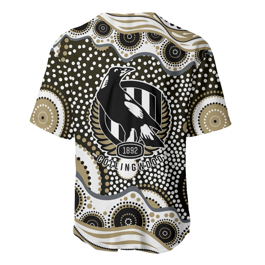 Collingwood Magpies Baseball Jersey Aboriginal Dot Pattern - Football Mascot Heritage Pride