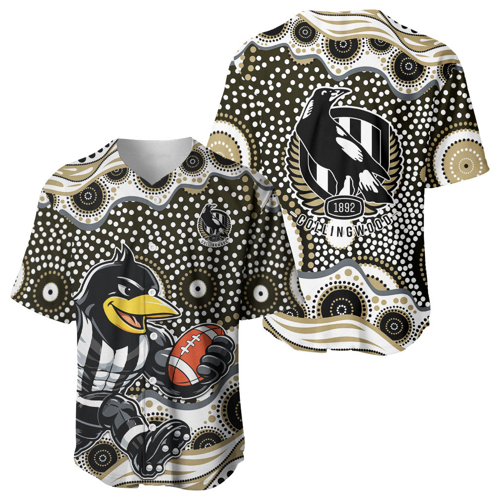 Collingwood Magpies Baseball Jersey Aboriginal Dot Pattern - Football Mascot Heritage Pride