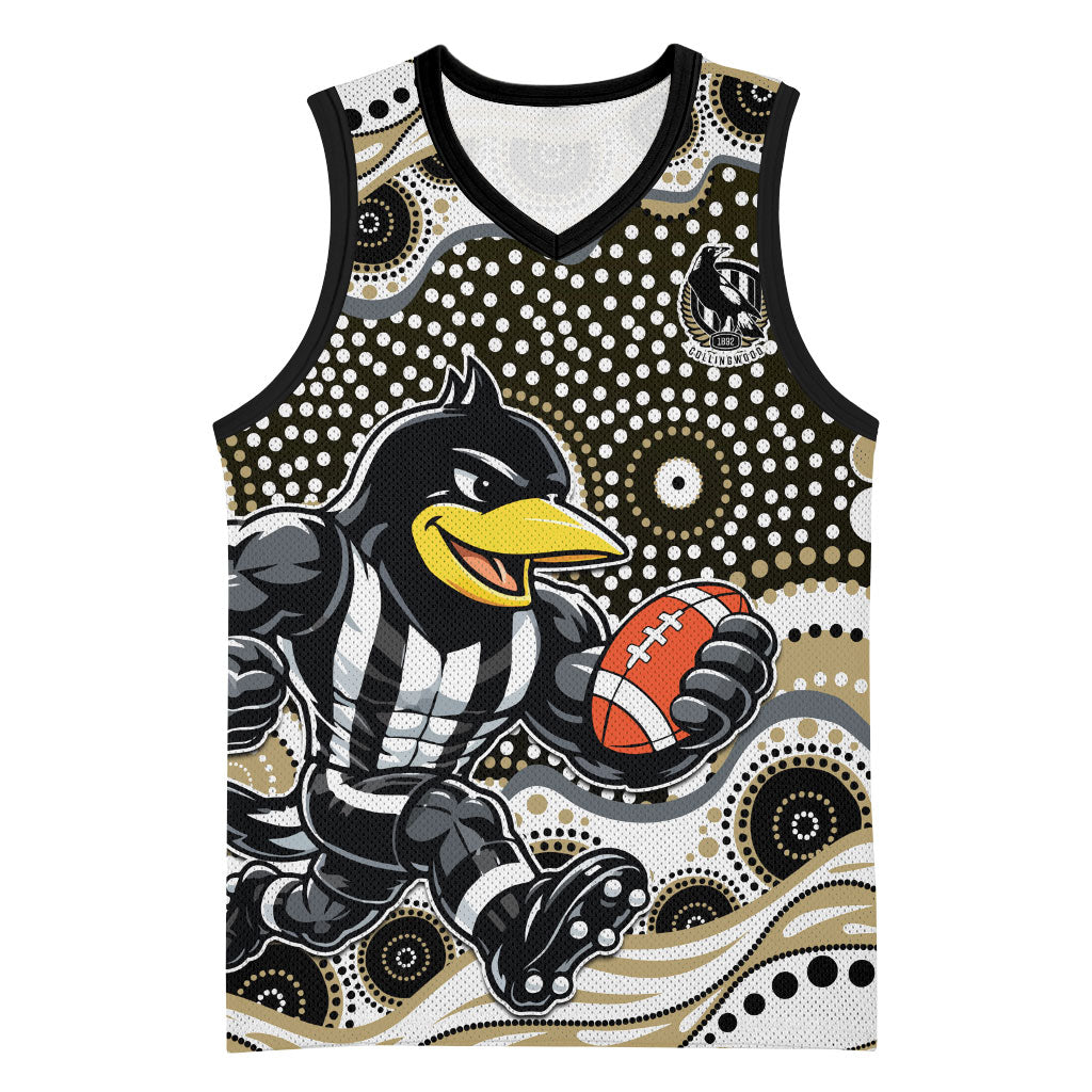 Collingwood Magpies Basketball Jersey Aboriginal Dot Pattern - Football Mascot Heritage Pride