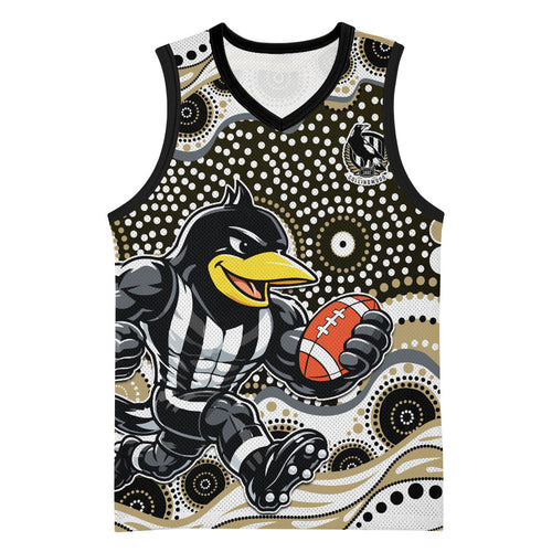 Collingwood Magpies Basketball Jersey Aboriginal Dot Pattern - Football Mascot Heritage Pride