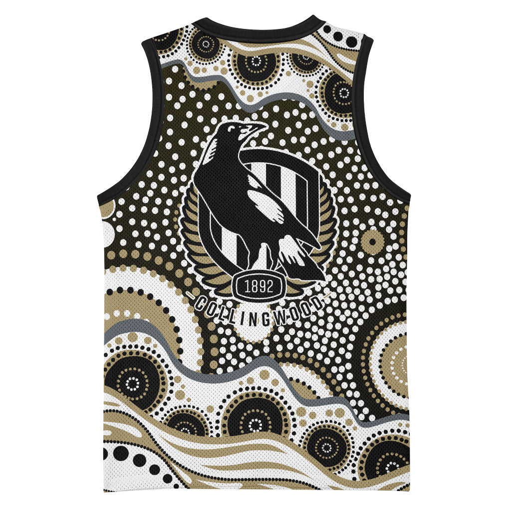 Collingwood Magpies Basketball Jersey Aboriginal Dot Pattern - Football Mascot Heritage Pride