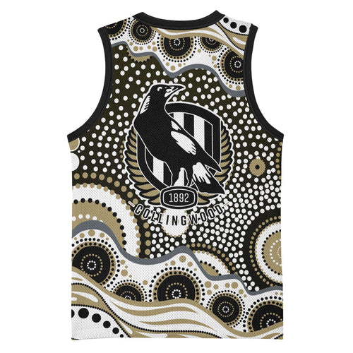 Collingwood Magpies Basketball Jersey Aboriginal Dot Pattern - Football Mascot Heritage Pride
