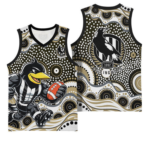 Collingwood Magpies Basketball Jersey Aboriginal Dot Pattern - Football Mascot Heritage Pride