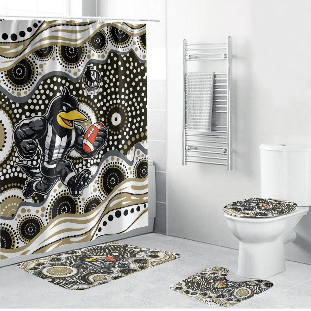 Collingwood Magpies Bathroom Set Aboriginal Dot Pattern - Football Mascot Heritage Pride