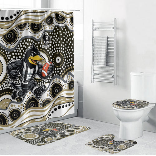 Collingwood Magpies Bathroom Set Aboriginal Dot Pattern - Football Mascot Heritage Pride