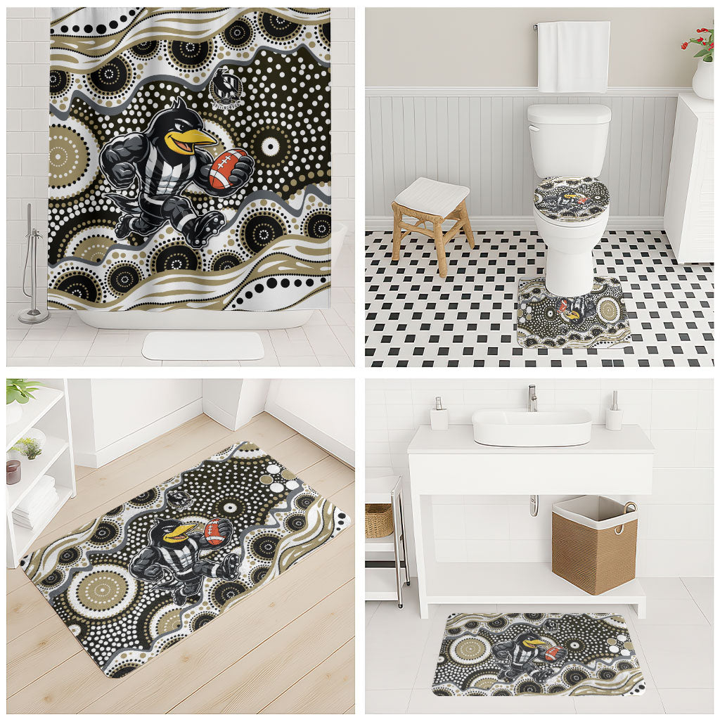 Collingwood Magpies Bathroom Set Aboriginal Dot Pattern - Football Mascot Heritage Pride