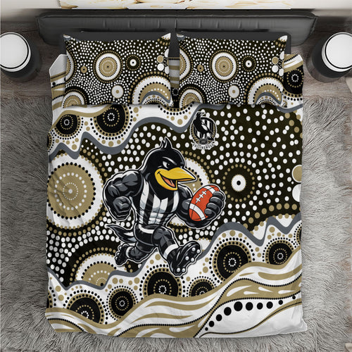 Collingwood Magpies Bedding Set Aboriginal Dot Pattern - Football Mascot Heritage Pride