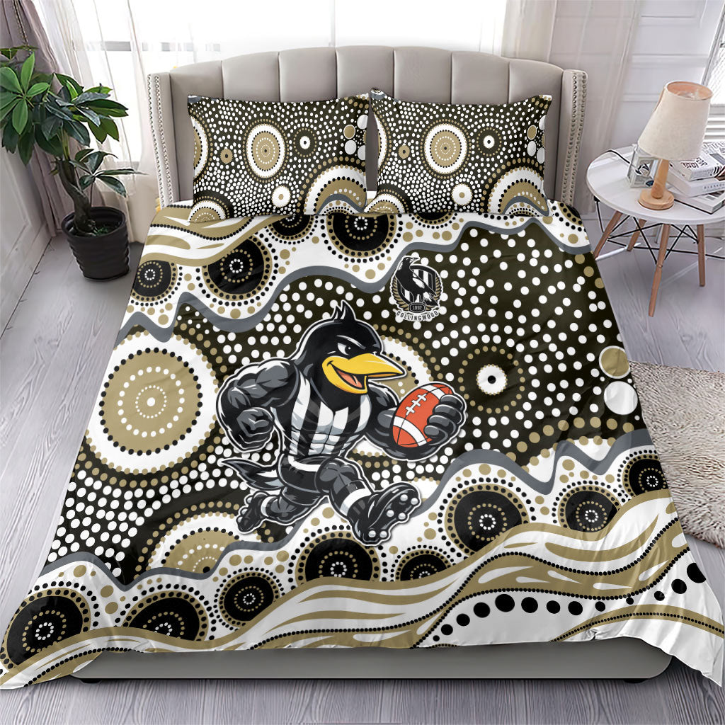 Collingwood Magpies Bedding Set Aboriginal Dot Pattern - Football Mascot Heritage Pride