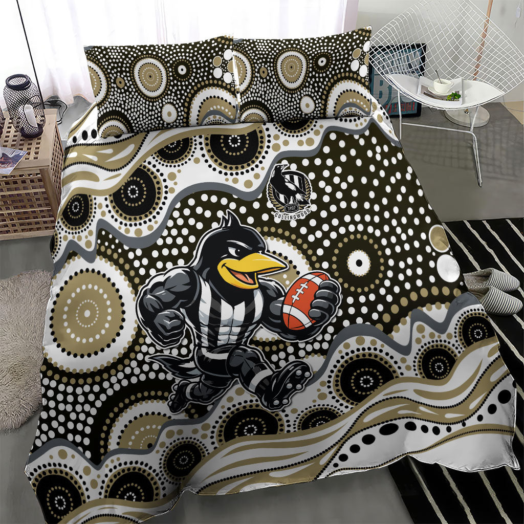 Collingwood Magpies Bedding Set Aboriginal Dot Pattern - Football Mascot Heritage Pride