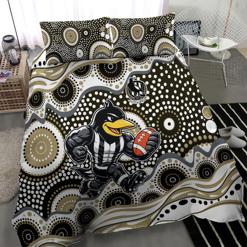Collingwood Magpies Bedding Set Aboriginal Dot Pattern - Football Mascot Heritage Pride