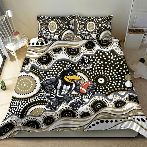 Collingwood Magpies Bedding Set Aboriginal Dot Pattern - Football Mascot Heritage Pride