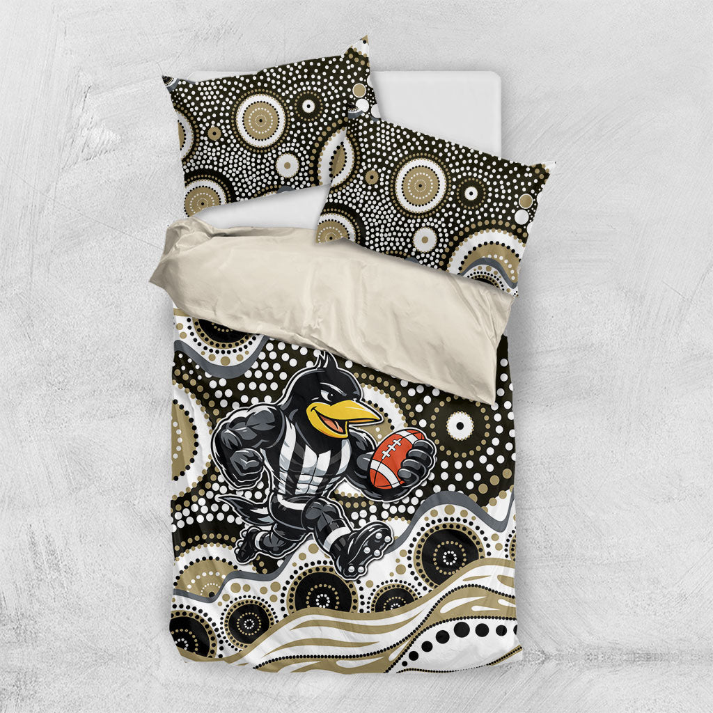 Collingwood Magpies Bedding Set Aboriginal Dot Pattern - Football Mascot Heritage Pride