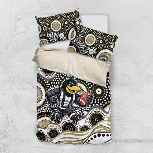 Collingwood Magpies Bedding Set Aboriginal Dot Pattern - Football Mascot Heritage Pride