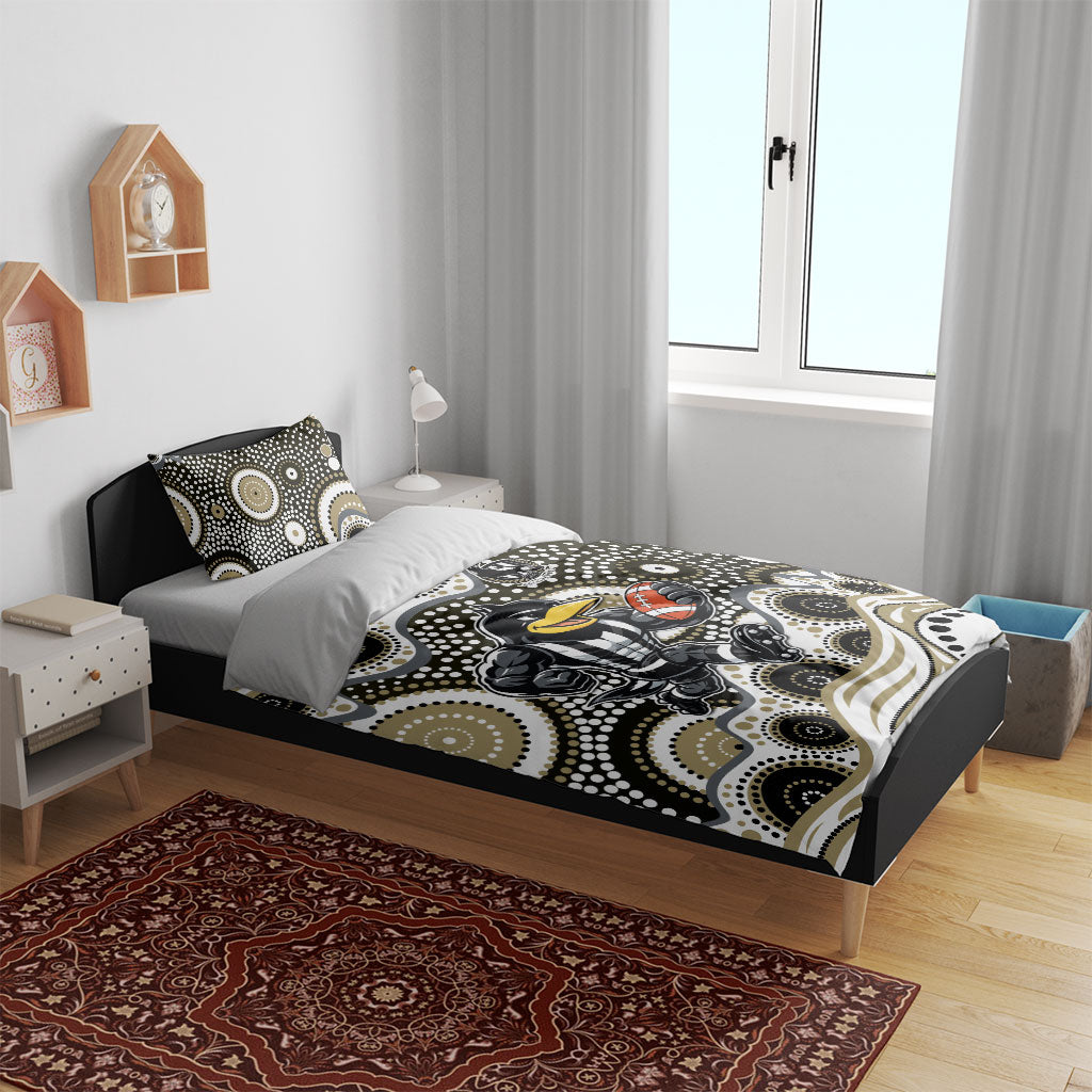 Collingwood Magpies Bedding Set Aboriginal Dot Pattern - Football Mascot Heritage Pride