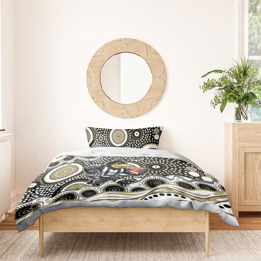 Collingwood Magpies Bedding Set Aboriginal Dot Pattern - Football Mascot Heritage Pride