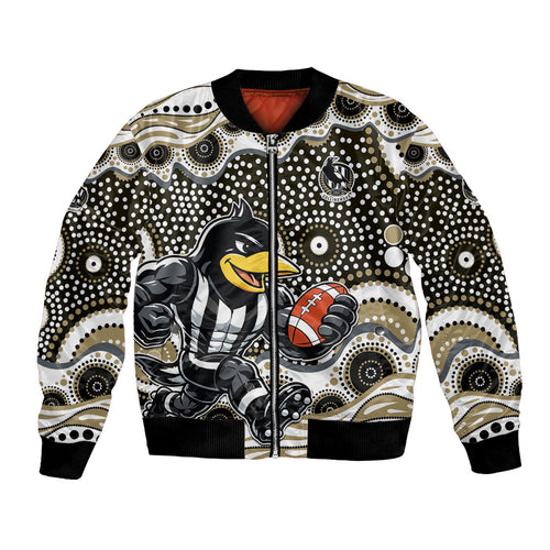 Collingwood Magpies Bomber Jacket Aboriginal Dot Pattern - Football Mascot Heritage Pride