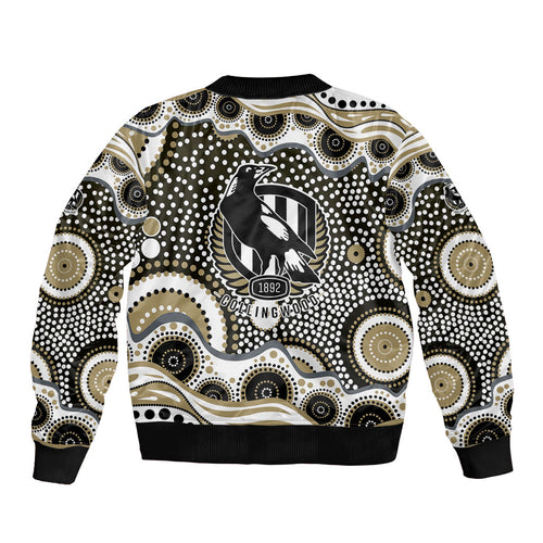 Collingwood Magpies Bomber Jacket Aboriginal Dot Pattern - Football Mascot Heritage Pride