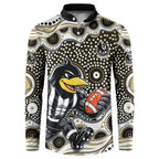 Collingwood Magpies Button Sweatshirt Aboriginal Dot Pattern - Football Mascot Heritage Pride