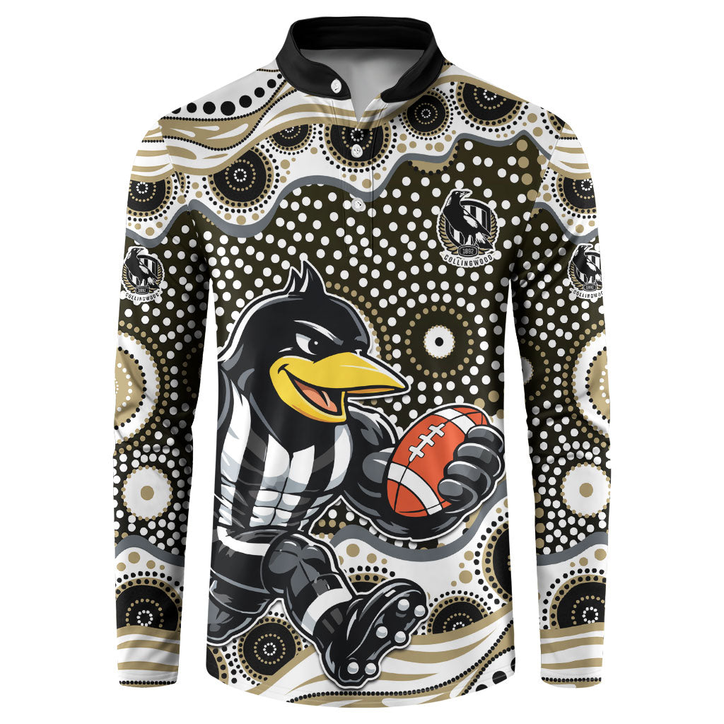 Collingwood Magpies Button Sweatshirt Aboriginal Dot Pattern - Football Mascot Heritage Pride