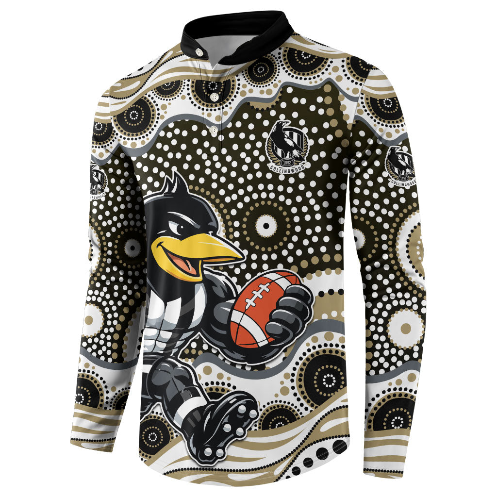 Collingwood Magpies Button Sweatshirt Aboriginal Dot Pattern - Football Mascot Heritage Pride