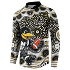 Collingwood Magpies Button Sweatshirt Aboriginal Dot Pattern - Football Mascot Heritage Pride
