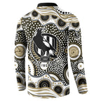 Collingwood Magpies Button Sweatshirt Aboriginal Dot Pattern - Football Mascot Heritage Pride
