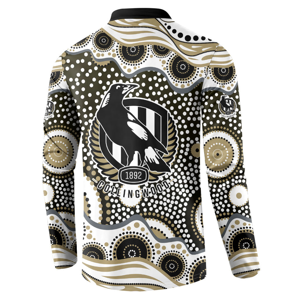 Collingwood Magpies Button Sweatshirt Aboriginal Dot Pattern - Football Mascot Heritage Pride