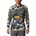 Collingwood Magpies Button Sweatshirt Aboriginal Dot Pattern - Football Mascot Heritage Pride