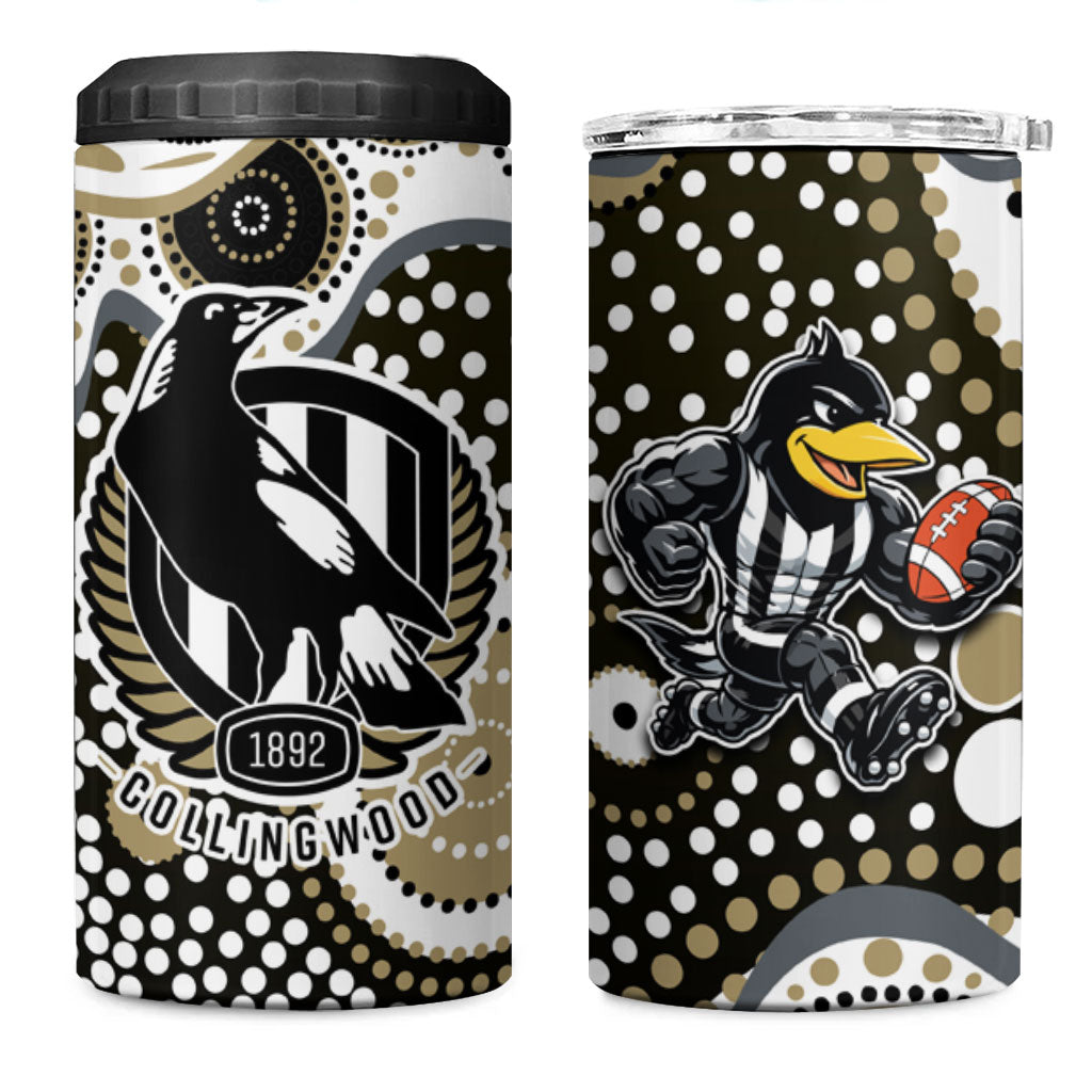 Collingwood Magpies 4 in 1 Can Cooler Tumbler Aboriginal Dot Pattern - Football Mascot Heritage Pride