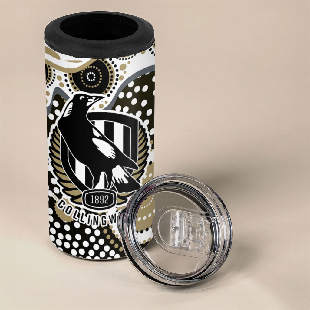 Collingwood Magpies 4 in 1 Can Cooler Tumbler Aboriginal Dot Pattern - Football Mascot Heritage Pride